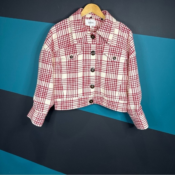 ba&sh Red and Cream Plaid Bomber Jacket - Picture 4 of 16